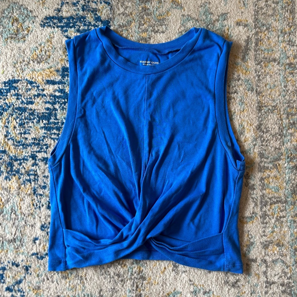 Year of Ours Workout Tank Top Twist Front Blue Crop Women's Size S - Picture 3 of 5